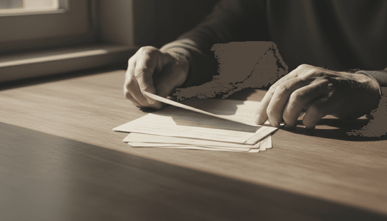 Hands sorting through official papers