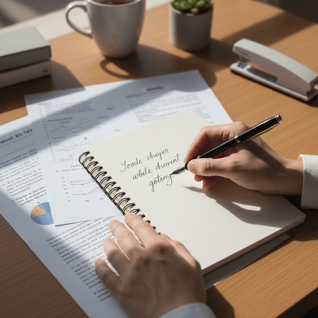 Hand holding a pen over a budget document